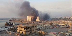 Première image de la double explosion sur le port de Beyrouth 