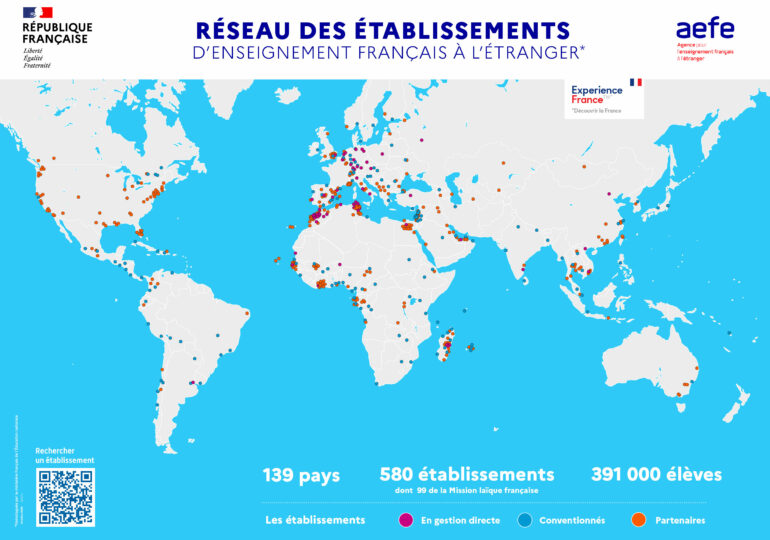 Carte du réseau AEFE année scolaire 2023-2024