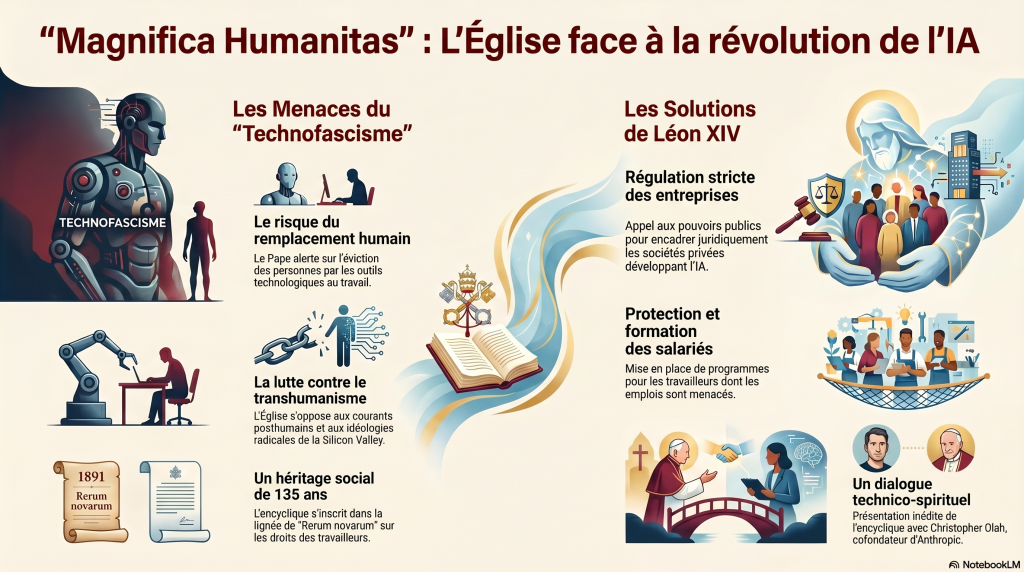 Visuel d&eacute;cryptant le texte du pape sur l'IA - &copy;NotebookLM