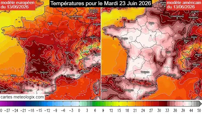Temp&eacute;rature pour le mardi 23 juin