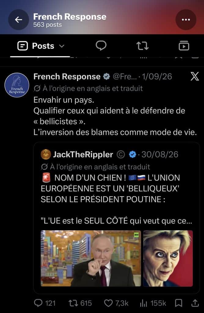 Publication sur X de @Frenchresponse