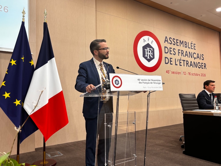 Baptiste Heintz président de l'AFE à la tribune de cette assemblée