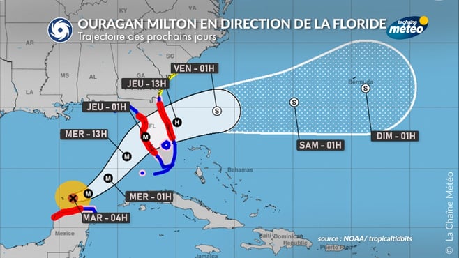 Carte prévisionnelle pour l'ouragan Milton de la @Chaine Météo