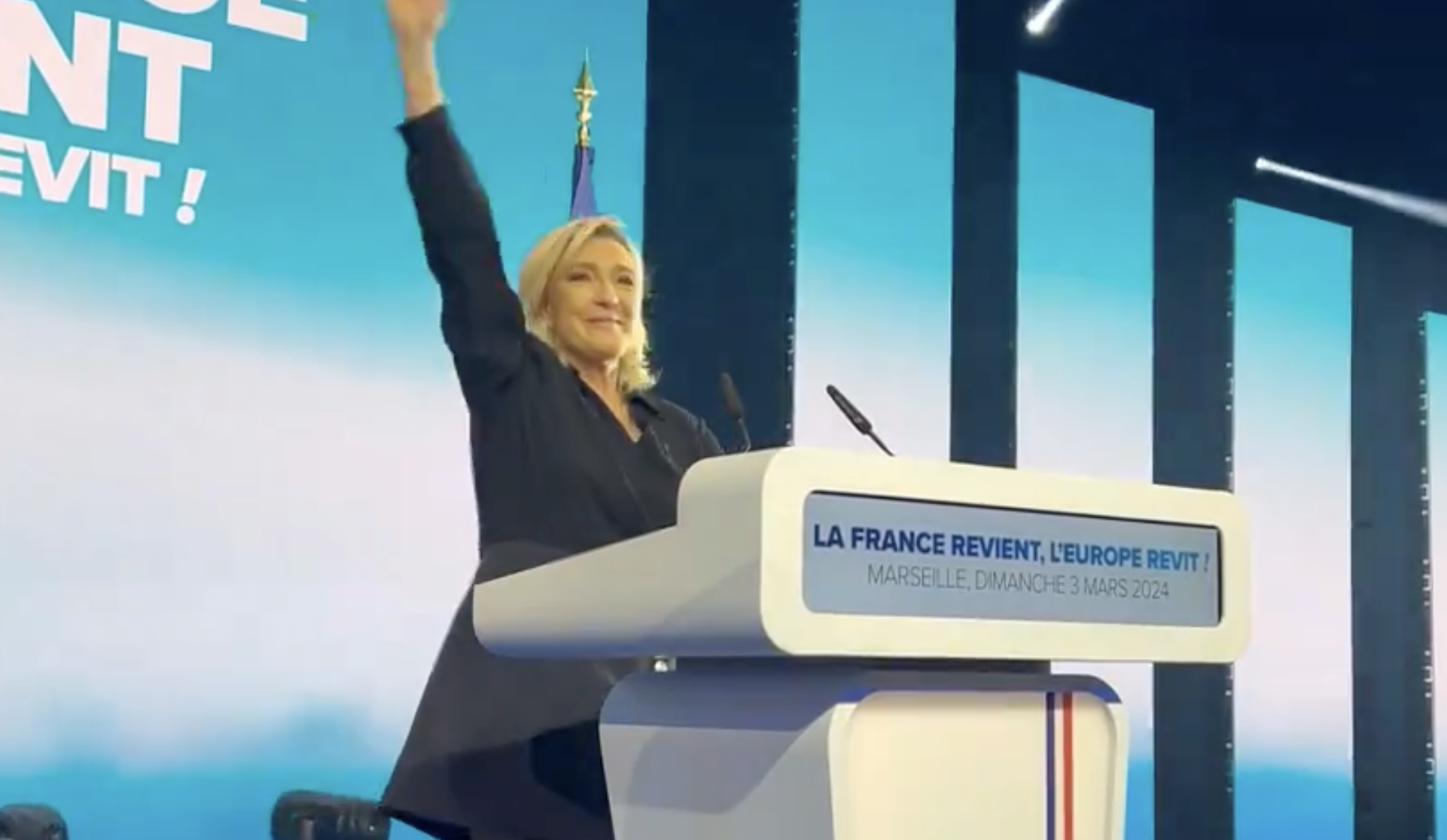 « Aujourd&rsquo;hui, nous luttons contre l&rsquo;immigration (…) Demain, nous devrons lutter contre l’émigration. En donnant envie aux Français de rester au pays. » Marine Le Pen à Marseille lors du lancement de la campagne des européennes du RN, ce dimanche 03 mars 2024.