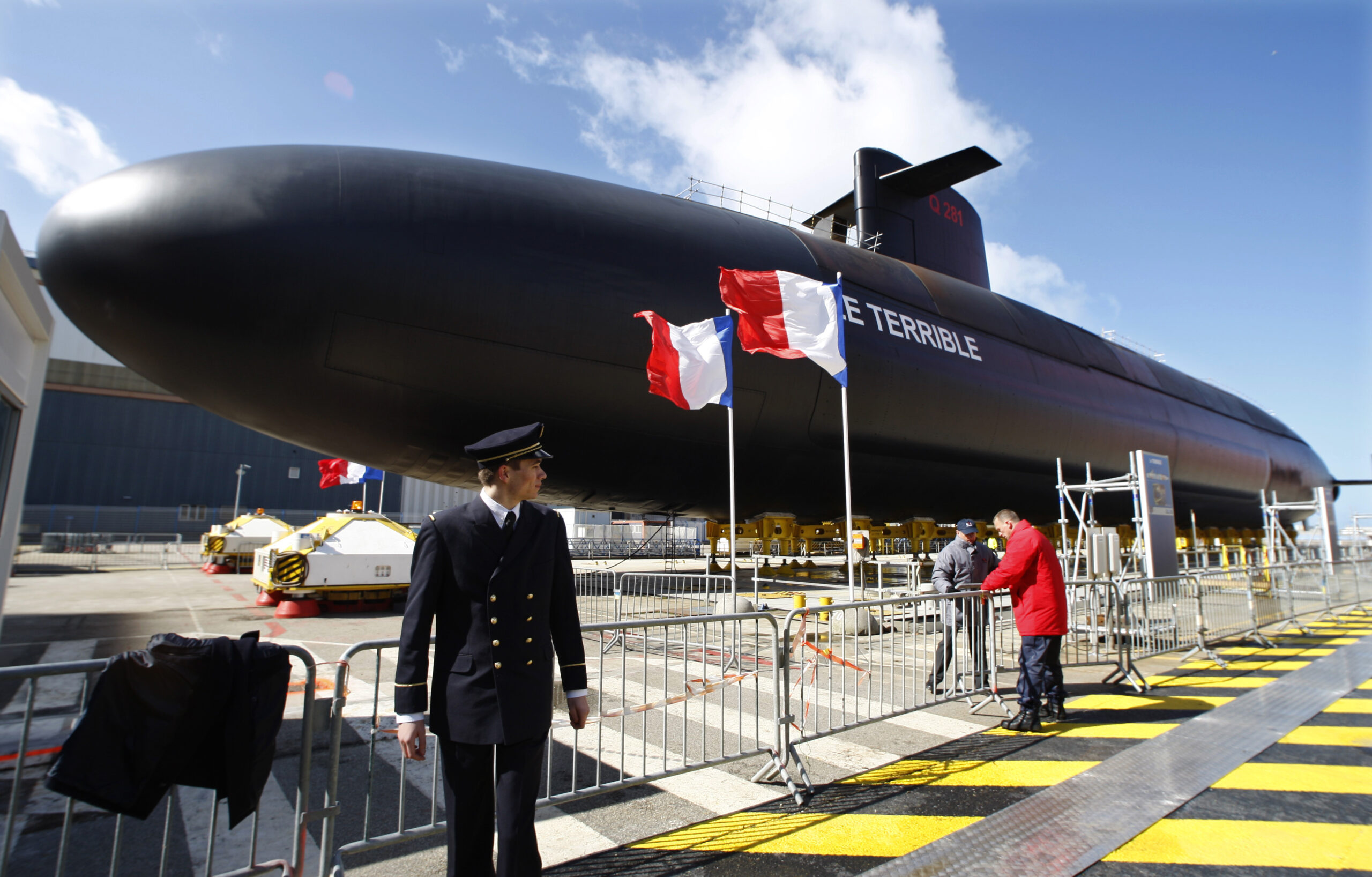 Le Terrible (indicatif visuel S619) est le quatri&egrave;me sous-marin nucl&eacute;aire lanceur d'engins fran&ccedil;ais de la classe Le Triomphant. &copy;AFP