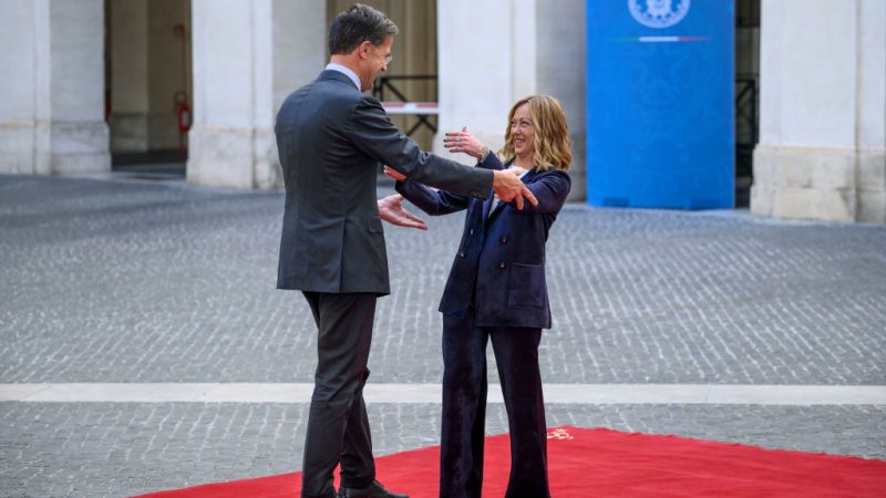 Giorgia Meloni a rencontré Mark Rutte au Palazzo Chigi mardi, après quoi les deux responsables politiques ont donné une conférence de presse conjointe. ©Antonio Masiello/Getty Images