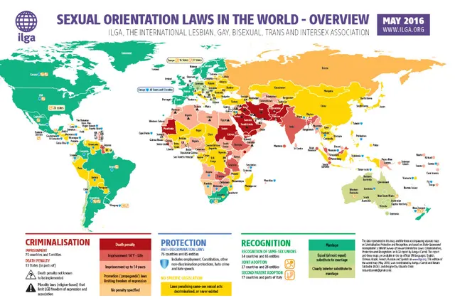 Carte du monde selon les lois sur l'orientation sexuelle dans chaque pays