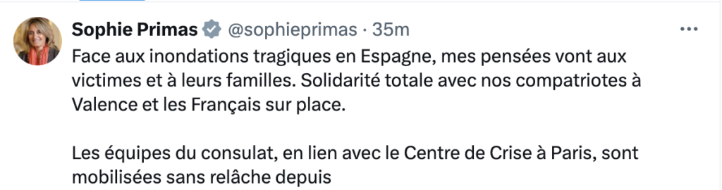 Tweet de Sophie Primas sur les éléctions en Espagne