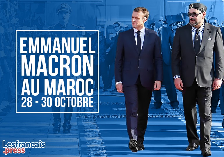 Visuel de promotion du dossier spécial déplacement d'Emmanuel Macron au Maroc