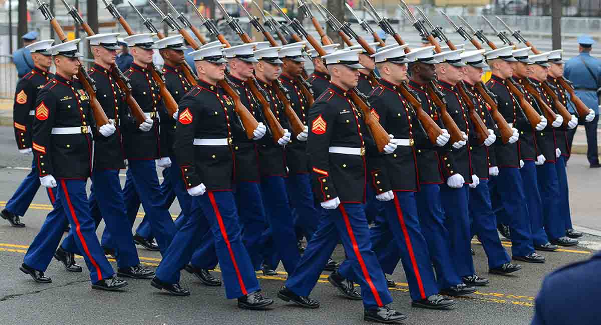Marines américains s'entraînant pour le défilé ©AFP 2025