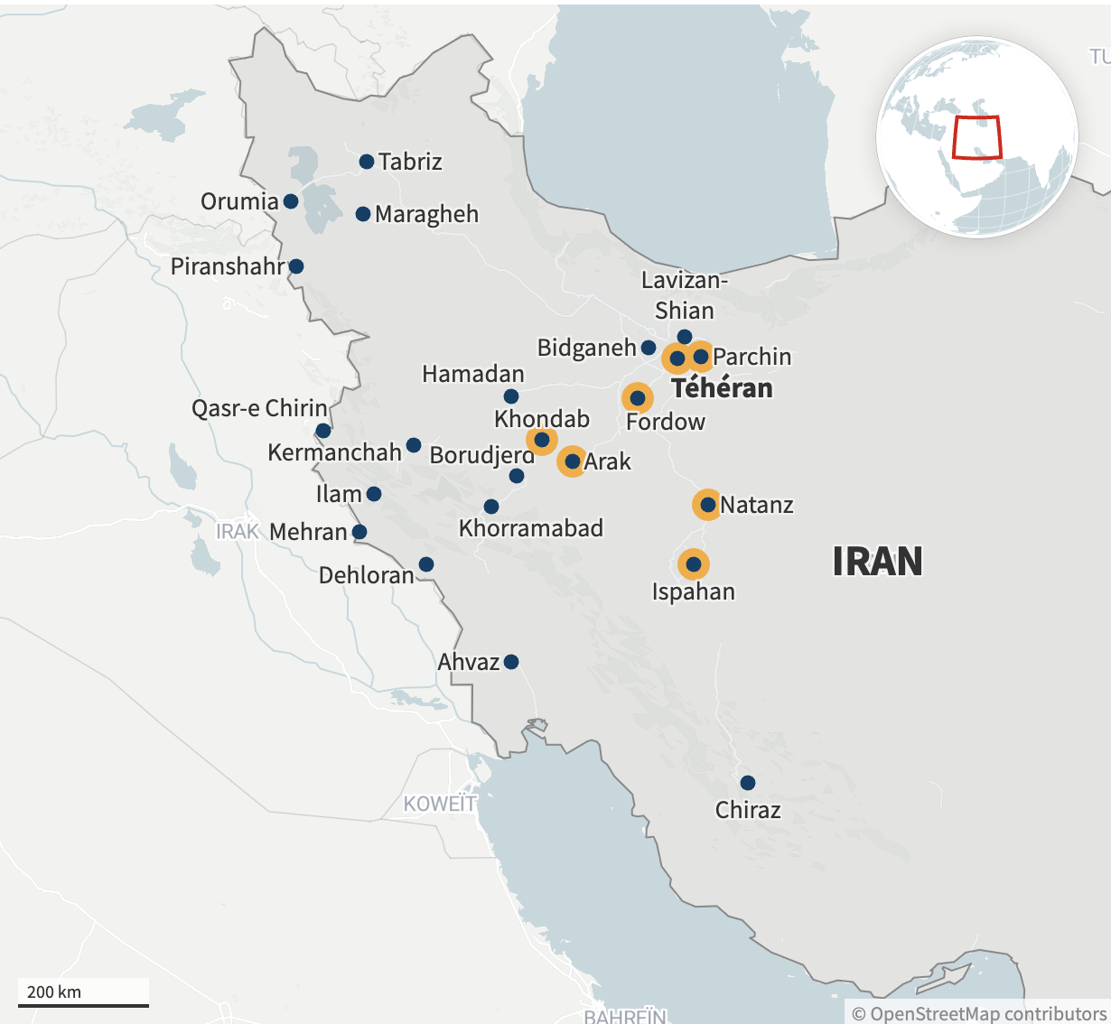 Carte des attaques israéliennes sur l'Iran en juin 2025