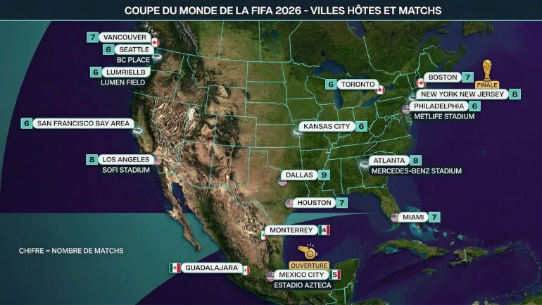 Carte des stades Coupe du monde 2026