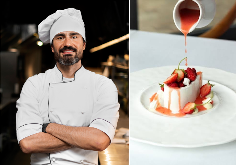 Chef cuisinier et gâteau