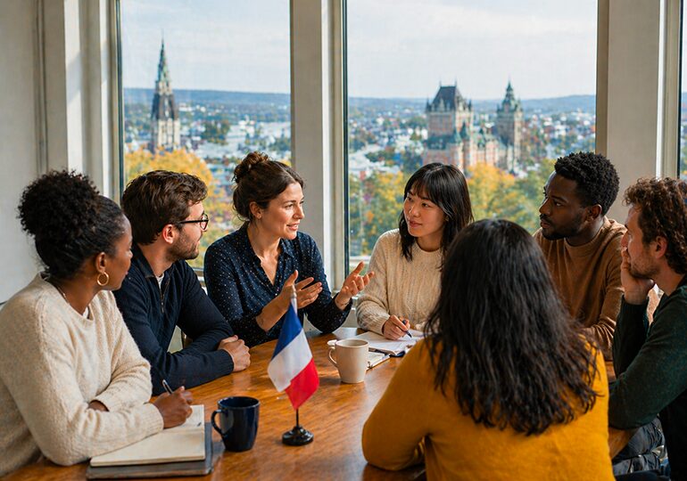 Photographie d'illustration, Françaises et Français parlant des élections consulaires