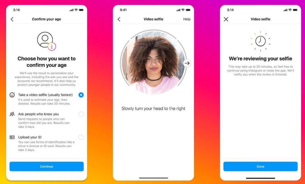 Instagram, V&eacute;rification de l'&acirc;ge par la vid&eacute;o