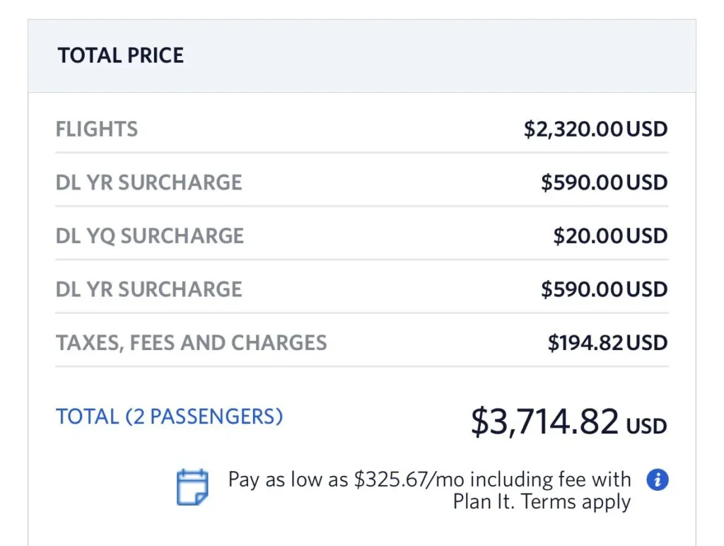 Surcharge carburant sur billet avion